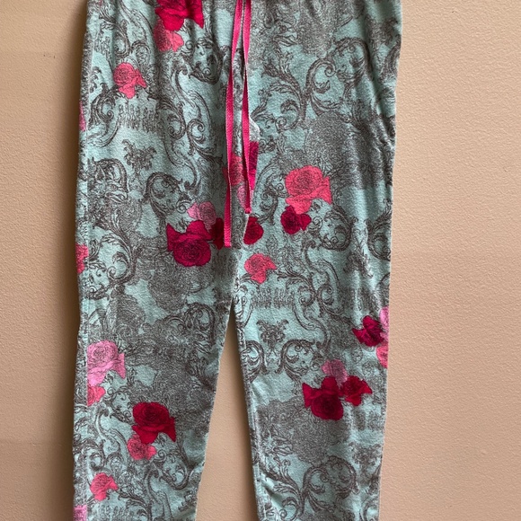 Betsey Johnson Pajama Set Youth S Blue Pink Floral Button Up Drawstring Pants - Picture 6 of 7